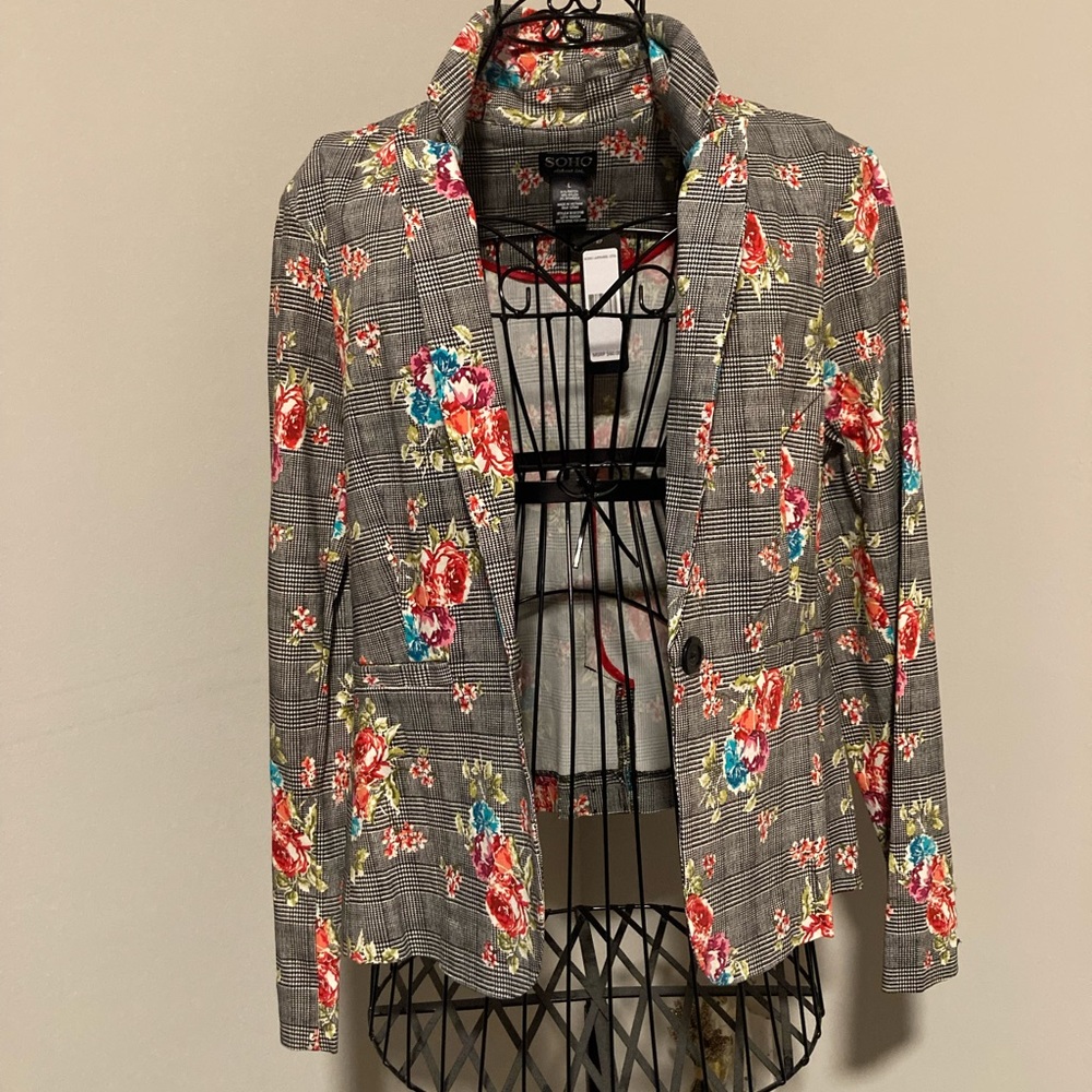 Floral/houndstooth blazer
